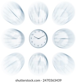 Many clocks on white background, motion blur effect. Time concept - Powered by Shutterstock