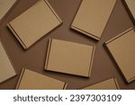 Many closed cardboard boxes on brown background, flat lay