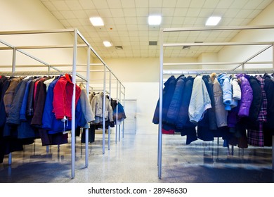 Many clothes in cloakroom