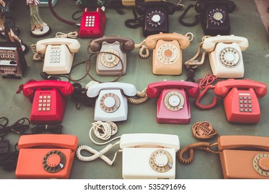 Many Collection Old Telephone In Vintage Market