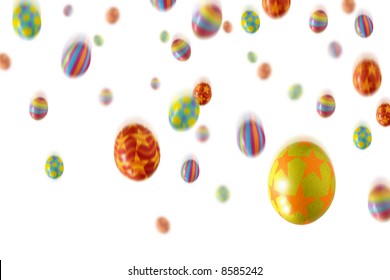 Many Colorful Easter Eggs Falling From The Sky