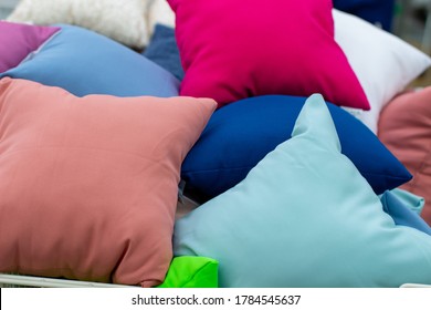 Many colorful pillows are sold in the shopping center