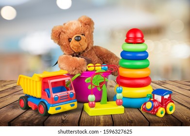 Many Colorful Toys Collection On Desk Stock Photo 1938504283 | Shutterstock