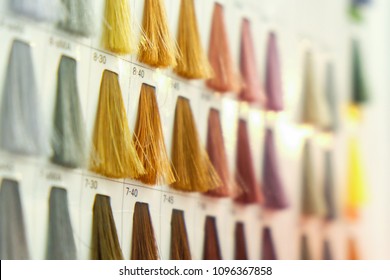 Many Colors Of Hair Color Swatches Close Up And Blur Background