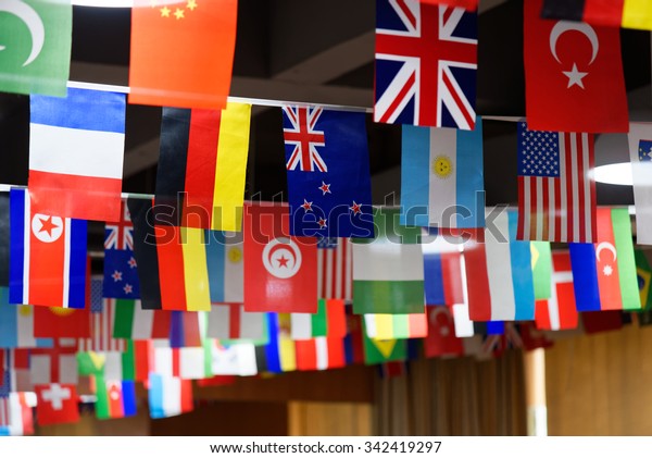 Many Countries Flags Hanging Ceiling On Stock Photo Edit