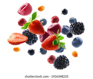 Many different berries in the form of a frame on a white background - Shutterstock ID 1926348233