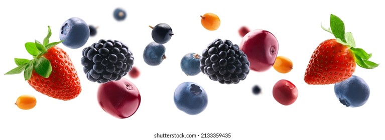 Many different berries in the form of a frame on a white background - Shutterstock ID 2133359435
