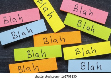 many different color stickers with handwritten blah word