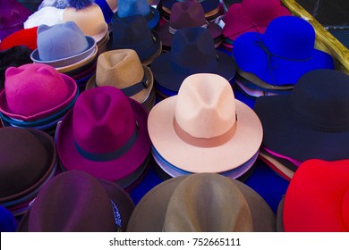 many different colors hats on the street bazaar