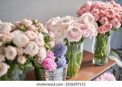 Many different flowers on Showcase. Background of mix of flowers. Beautiful flowers for catalog or online store. Floral shop and delivery concept. - Powered by Shutterstock