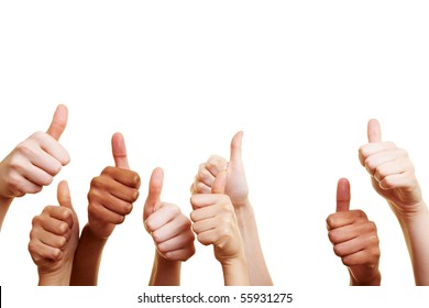 Many different hands showing their thumbs up - Shutterstock ID 55931275