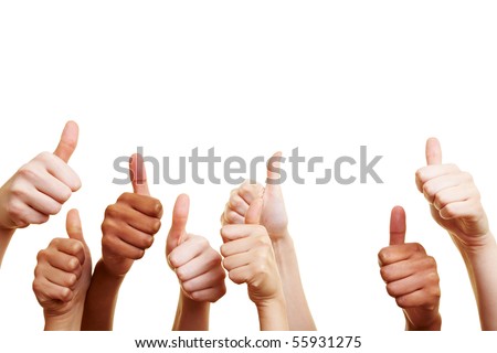 Many different hands showing their thumbs up