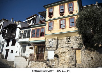Many Different Houses Heading The Aegean Sea On Kavala's Old City Streets.