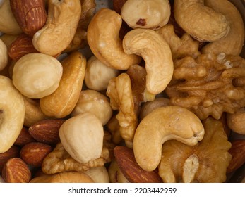 Many different nuts closeup. View from above