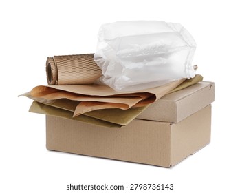 Many different packaging materials isolated on white