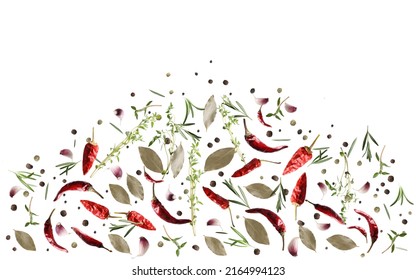 Many different spices flying on white background - Shutterstock ID 2164994123