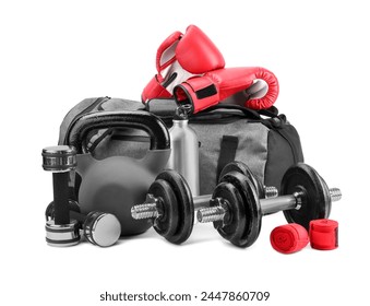 Many different sports equipment isolated on white - Powered by Shutterstock