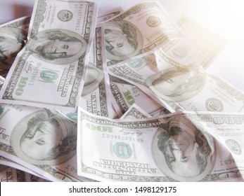    Many Dollars Money Fading Fake Money White Background Living Fraud                            