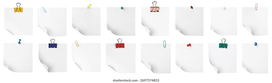 Many empty paper notes isolated on white, set