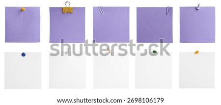 Many empty paper notes isolated on white, set