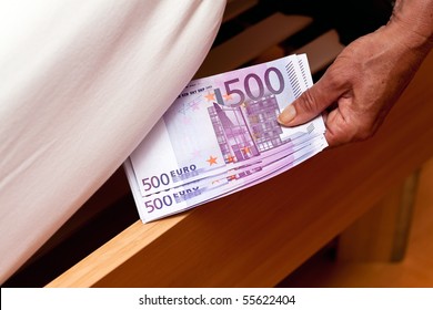 Many Euro Notes Are Hidden Under The Bed.