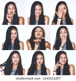 The Many Faces Of Me. Composite Image Of An Attractive Young Woman Posing In The Studio.