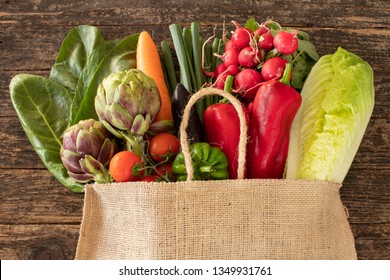 Many Farm Vegetables In The Sack Bag.