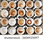many finished cups of coffee, top view pattern