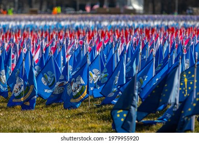 Many Flags Stuck Into The Ground Of The National Mall In Washington, DC; Field Of Flags For The Inauguration Of Joe Biden On January 20, 2021