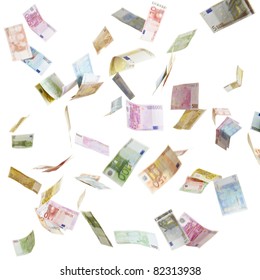 Many Flying Euro Currency Paper Money In The Air