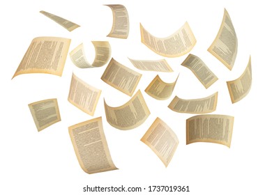 Many flying pages isolated on white background. Abstract and creative shot for editing photos.  - Shutterstock ID 1737019361