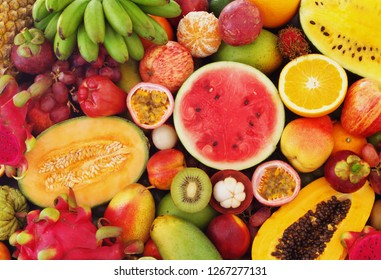 Many Fresh Fruits Mixed Fruits Background Stock Photo 1267277131 ...