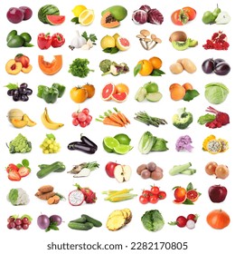 Many fresh fruits and vegetables on white background, collage design - Powered by Shutterstock