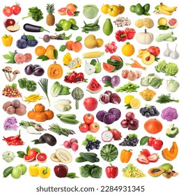 Many fresh fruits and vegetables on white background, collage design - Powered by Shutterstock
