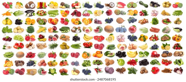 Many Fresh Fruits and Vegetables on White Background, Collage Desig - Powered by Shutterstock