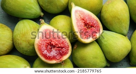 Many fresh green figs as background, closeup