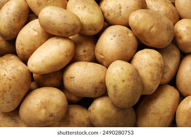 Many fresh potatoes as background, top view