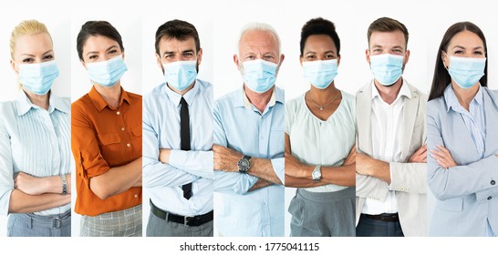 Many group of people and portraits with corona virus masks - Shutterstock ID 1775041115