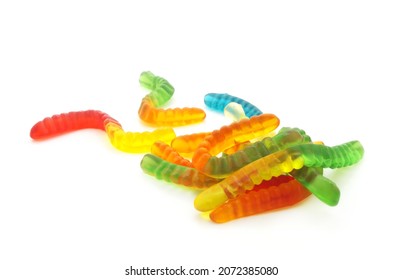 Many Gummy Worms Isolated On White Background