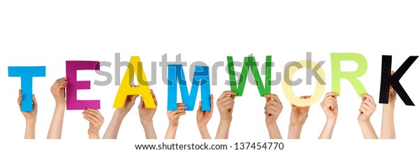 Many Hands Hold Word Teamwork Isolated Stock Photo (Edit Now) 137454770