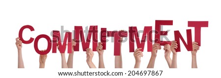 Many Hands Holding the Word Commitment, Isolated
