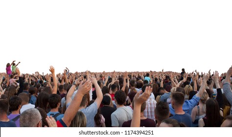 Many Happy People With Raised Hands At A Concert Or Show