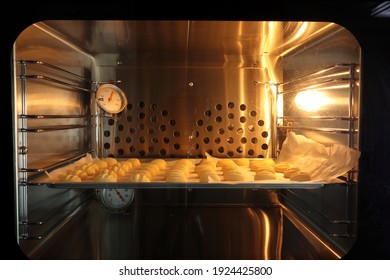 Many Homemade Butter Vanilla Sugar Cookies Are Baked In The Bread Oven For Christmas And New Year Gift In The Bakery Shop Display