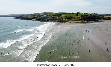 Many Irish on the sandy beach of Inchydoney on a summer day, top view. Seaside Irish landscape. The Coast Of The Atlantic Ocean. - Shutterstock ID 2289347609