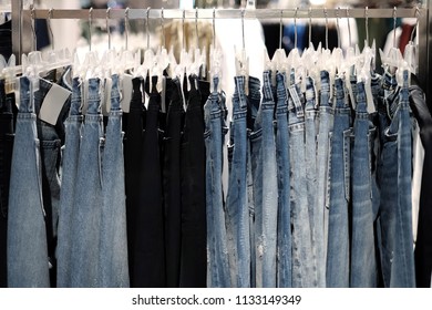 Many Jeans Hanging On Rack Row Stock Photo 1133149349 | Shutterstock