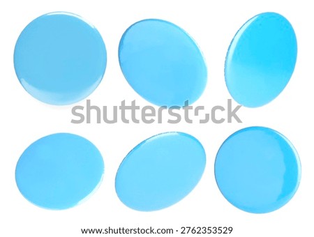 Many light blue button badges isolated on white, set