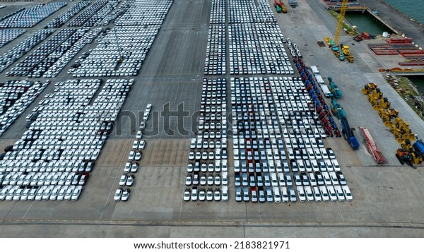 Many new cars parking before shipping to Dealer\
Customer, Care shipping to Ro-Ro Ship for import export Freight\
forwarding , Logistics transportation dealer shipping Cars Cars\
Export Terminal at Yokoh