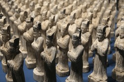 Many Old Ancient Chinese Figurines In Ming Dynasty. Cultural Relic In China