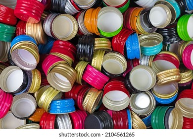 Many Old Colorful Screw Caps Made Of Sheet Metal