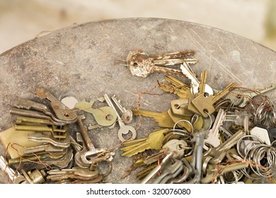 Many old keys and locks. Macro. Photo can be used as a whole background.